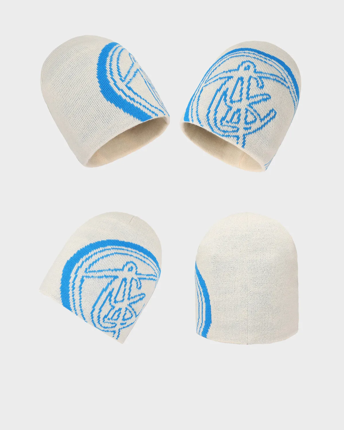 T&C Beanie Scarf Set in Blue & Cream