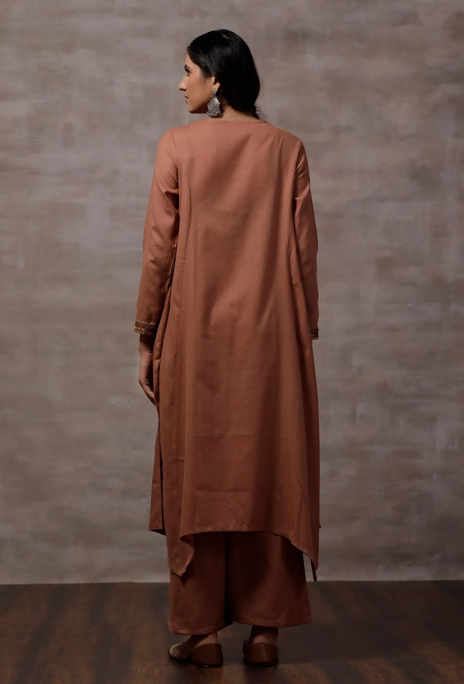 Tara Taupe Asymmetrical Woollen Kurta