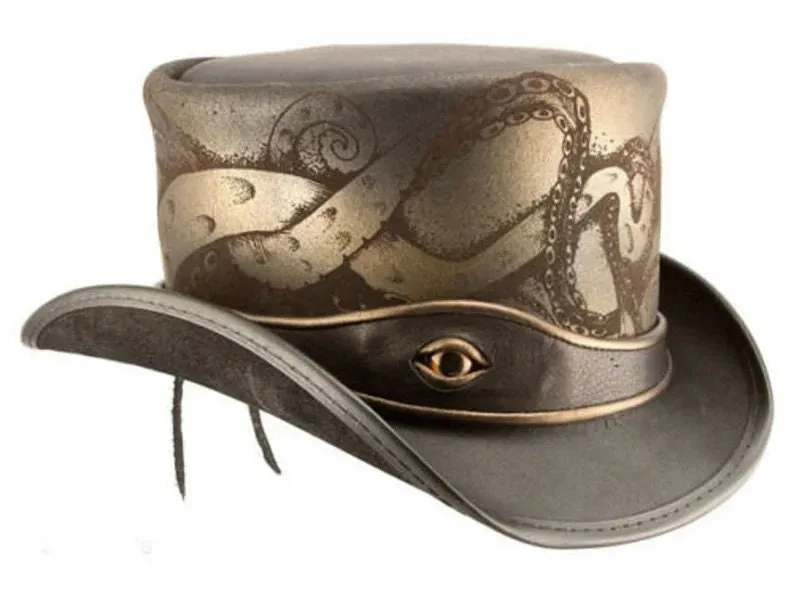 TOP Hat Octopus Engraved El Darado Eye band Biker Hat New With Tags Steampunk