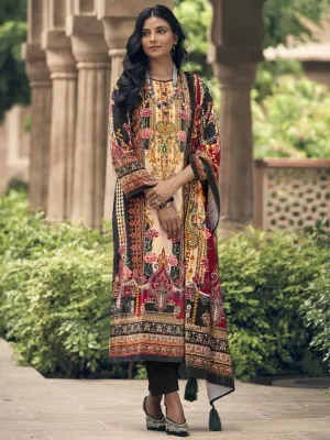 Unstitched Silk Velvet Green Pakistani Print Winter Suit