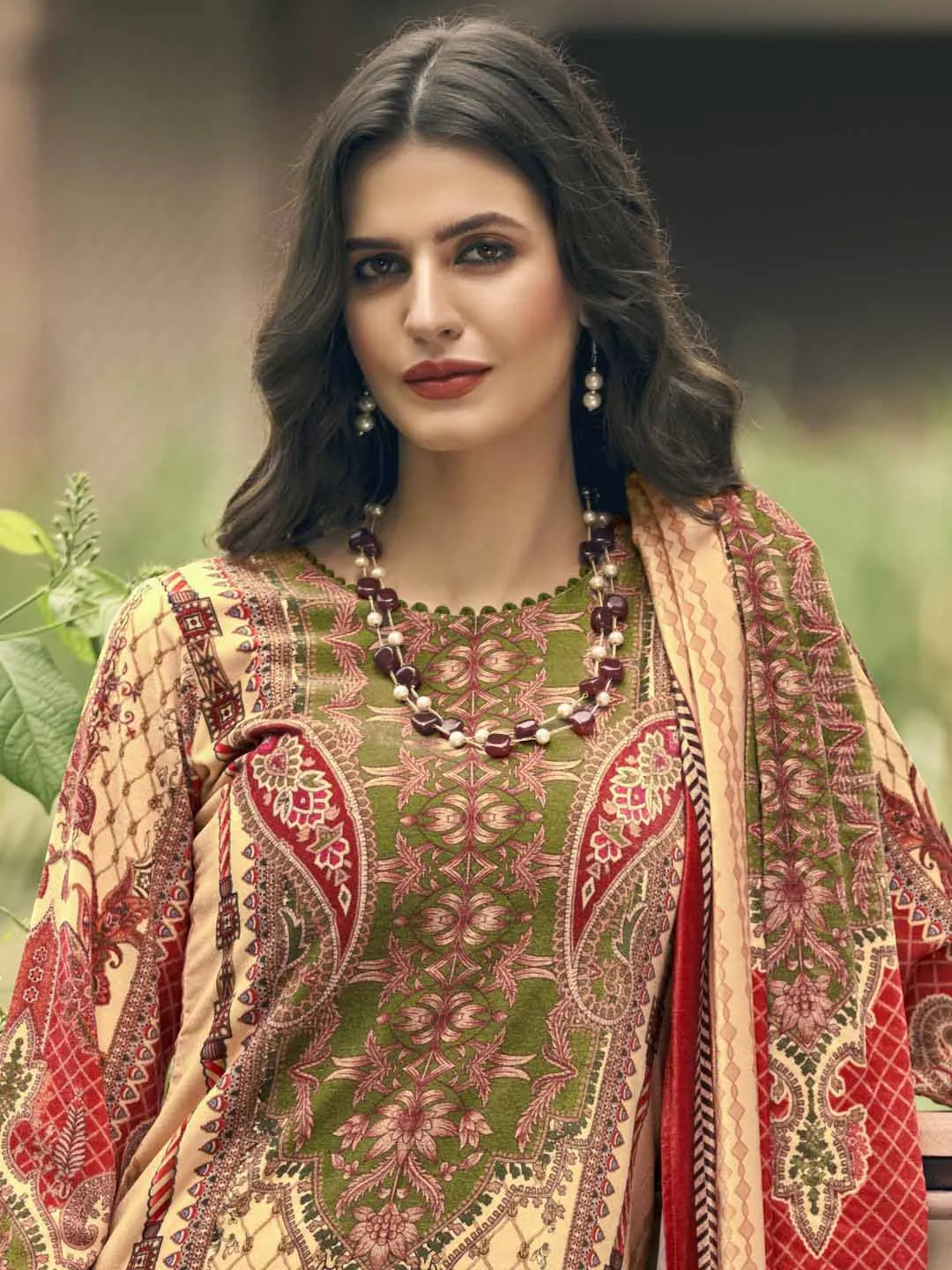 Unstitched Silk Velvet Pakistani Print Winter Suit for Ladies