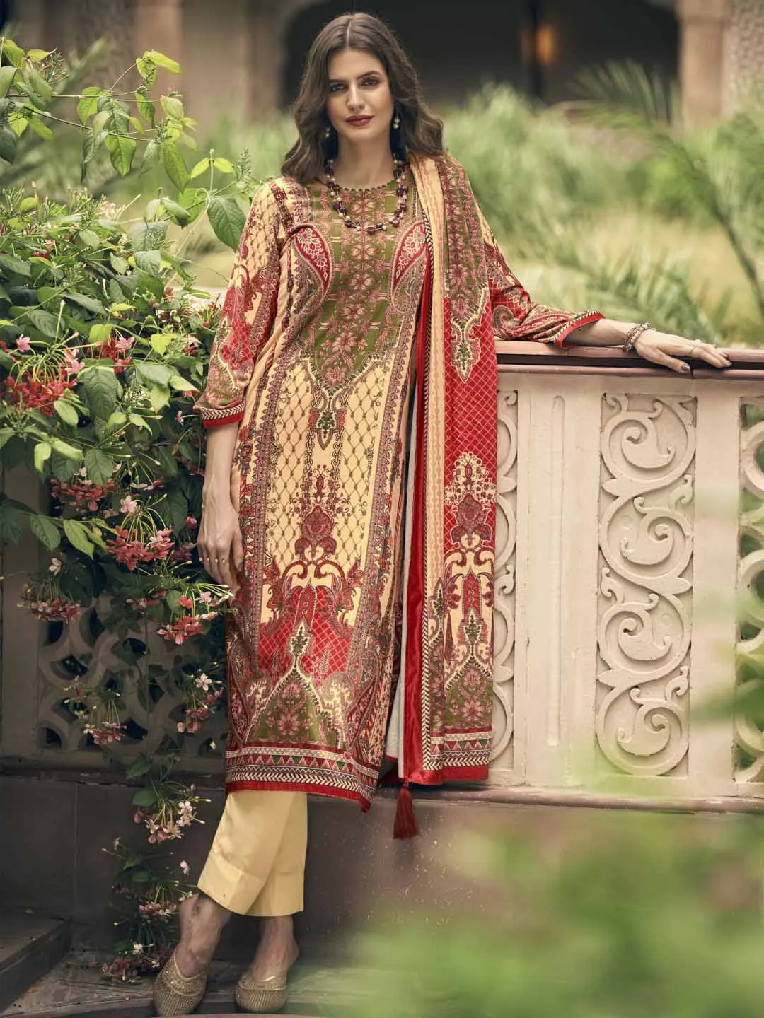 Unstitched Silk Velvet Pakistani Print Winter Suit for Ladies