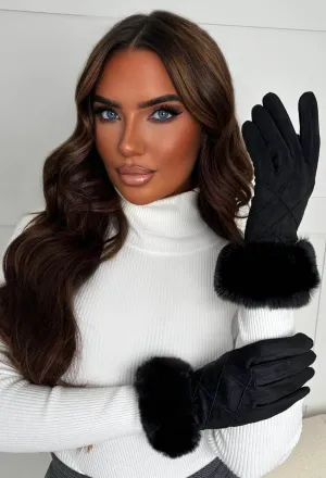 Valeria Black Faux Fur Trim Gloves