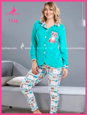 Velvet Buttoned Pajamas 7116