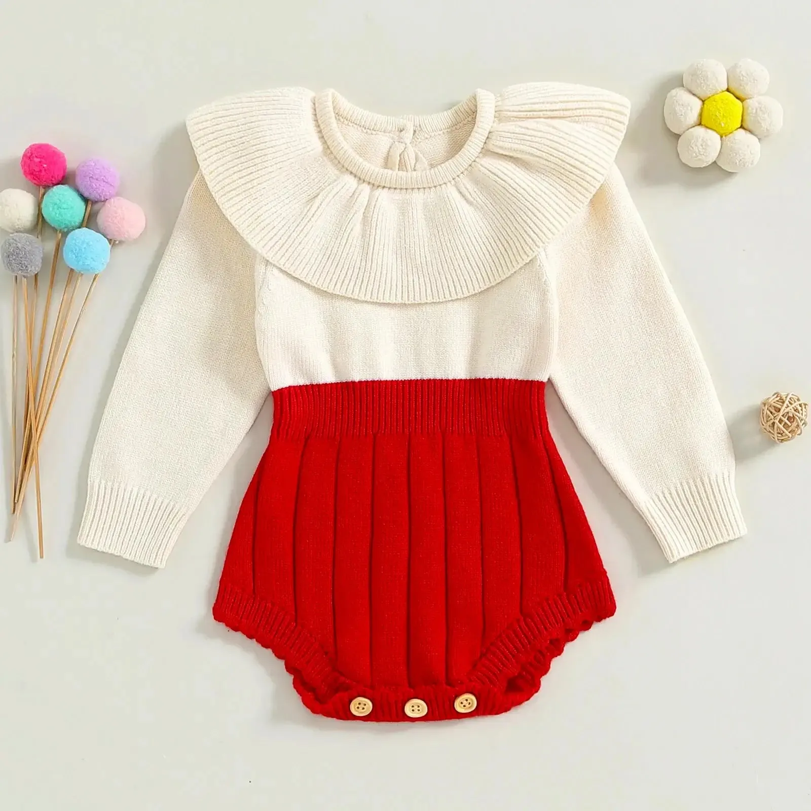 Vienna Holiday Knit Romper 🎉 Festive Elegance for Baby (0-18M)