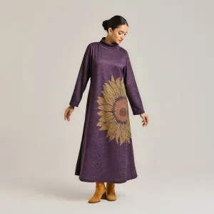 Violet Sunflower Statement Woollen Winter Dress