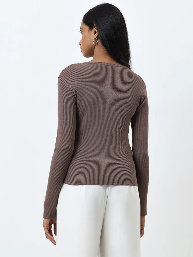 Wardrobe Brown Ribbed Textured Sweater