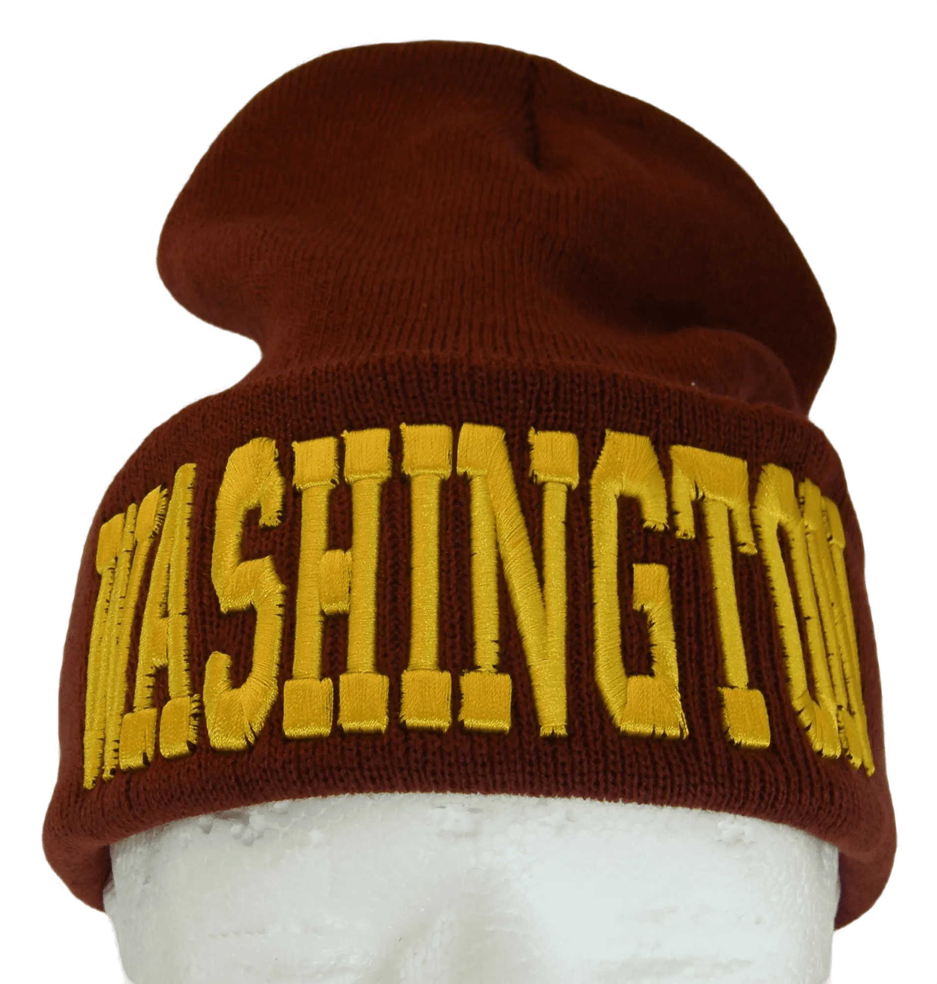 Washington City Name Adult Size Winter Knit Cuffed Beanie Hat (Burgundy/Gold)