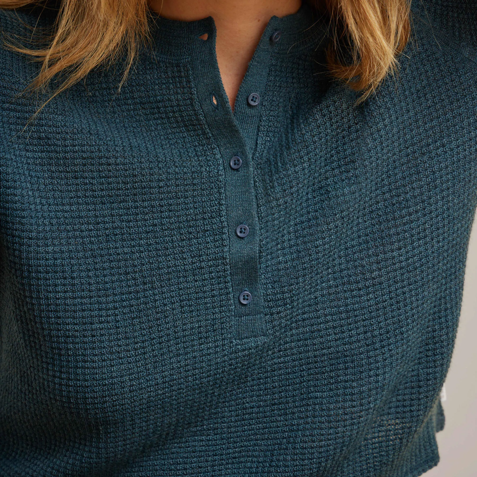 Well Worn Long Sleeve Thermal Sweater - Deep Blue