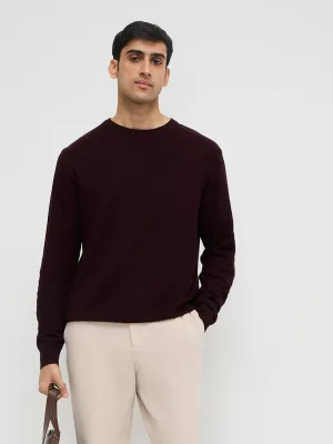 WES Formals Wine Solid Slim Fit Sweater