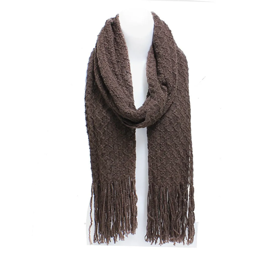 Winter Honeycomb Rectangle Scarf with Fringe