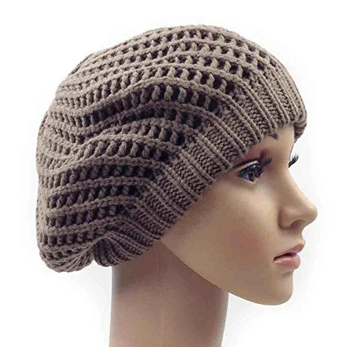 Winter Warm Double Layer Crochet Knit Beret Beanie Slouchy Hat