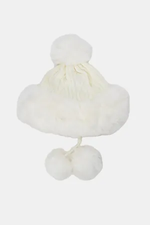 Women White Pom Pom Cap