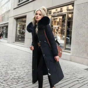 Women's Luxurious Long Winter Jacket with Fur Lining | Ideal for Autumn/Winter