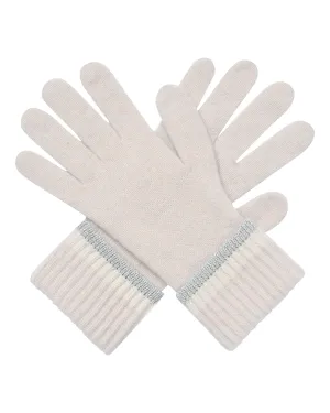 Women's Sparkle Cuff Cashmere Gloves With Lurex Frost White