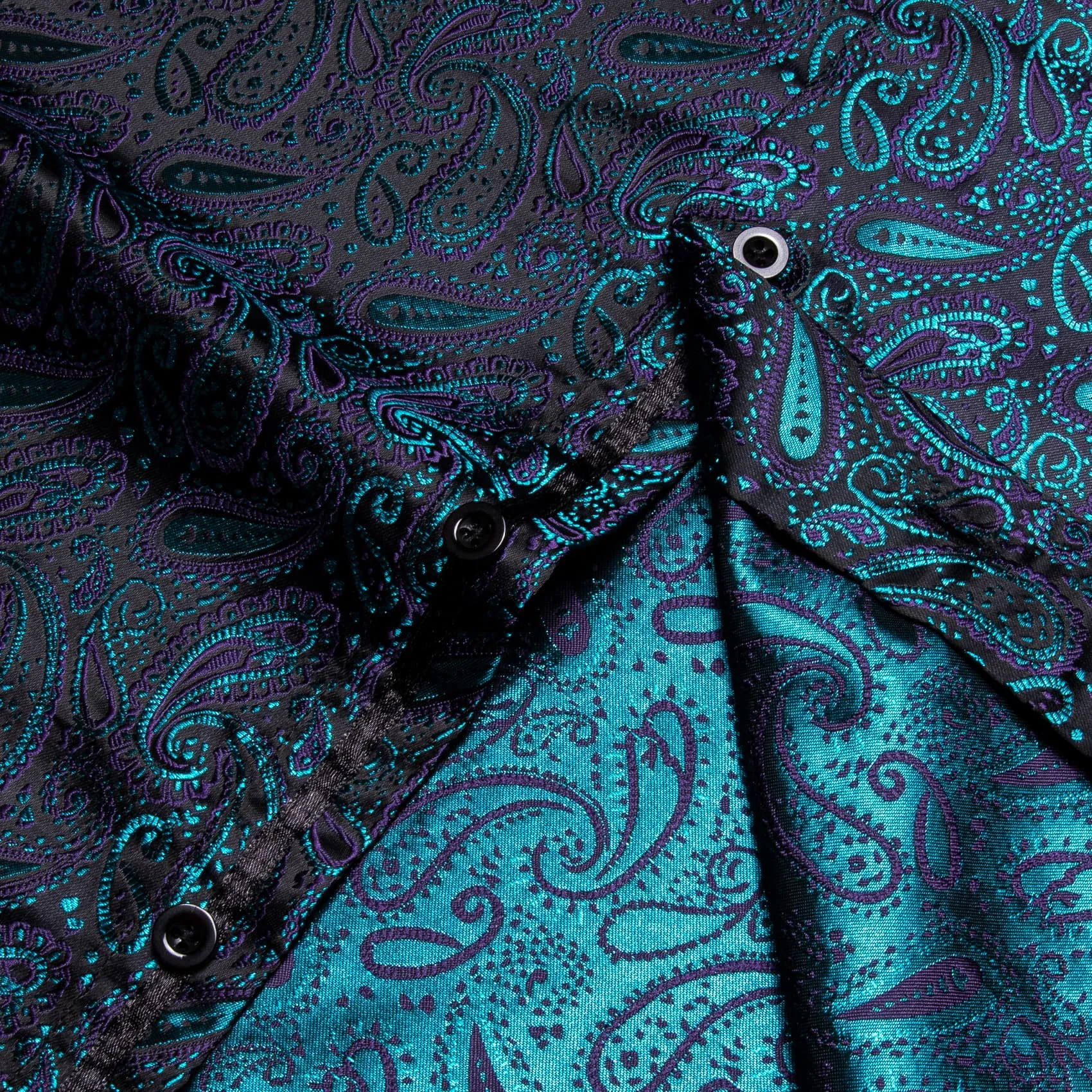 YourTies Long Sleeve Shirts Teal Blue Jacquard Paisley Men's Shirt