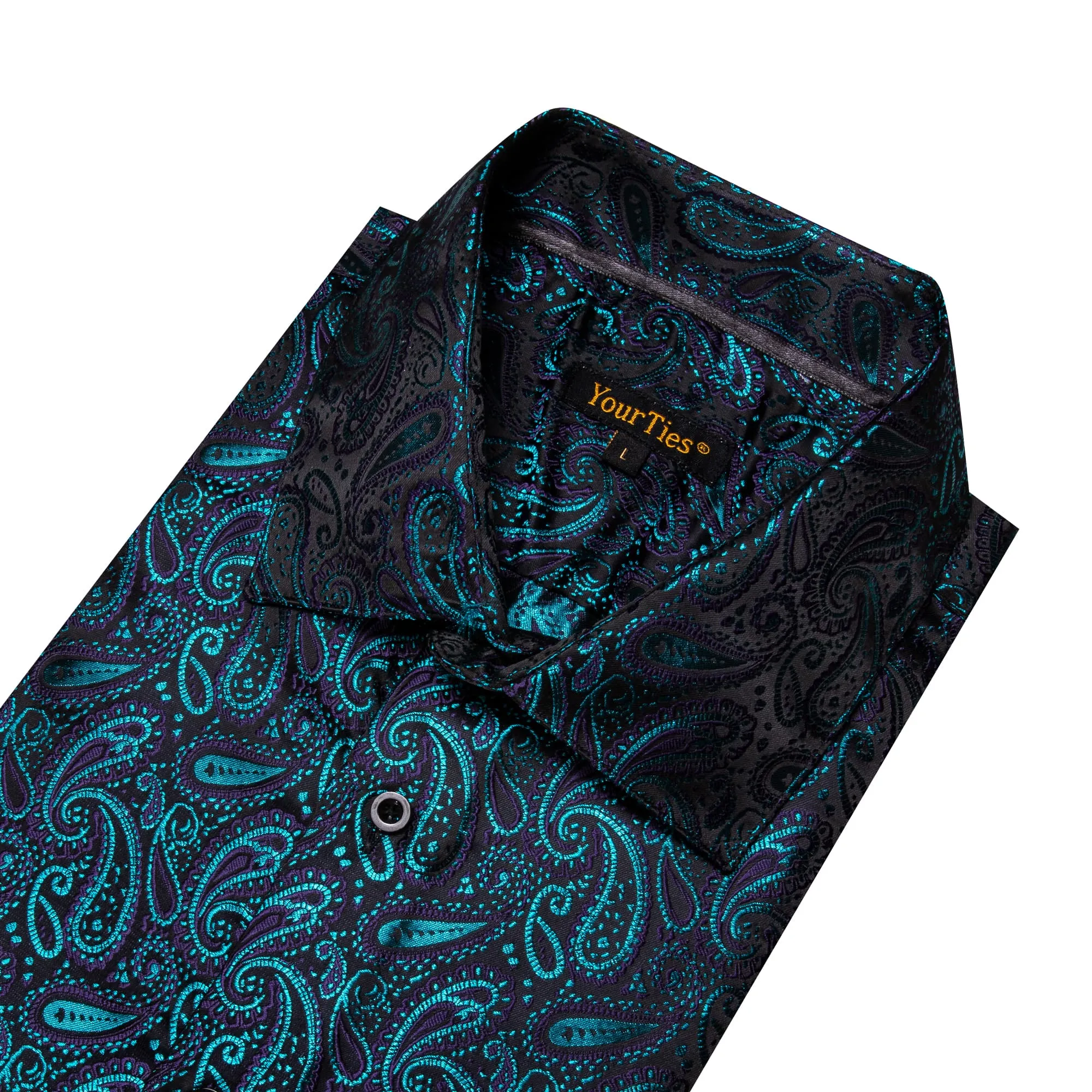 YourTies Long Sleeve Shirts Teal Blue Jacquard Paisley Men's Shirt